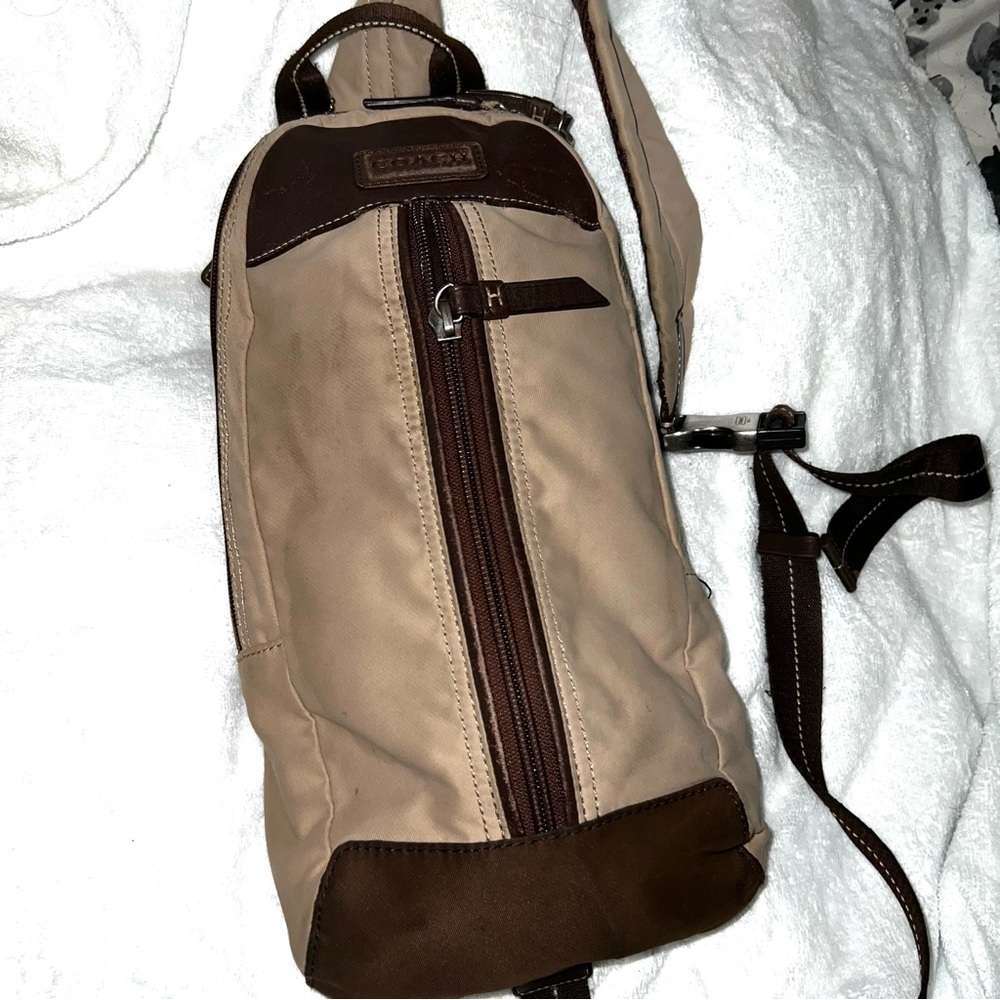 Coach Khaki and Brown Varick Sling Crossbody Bag